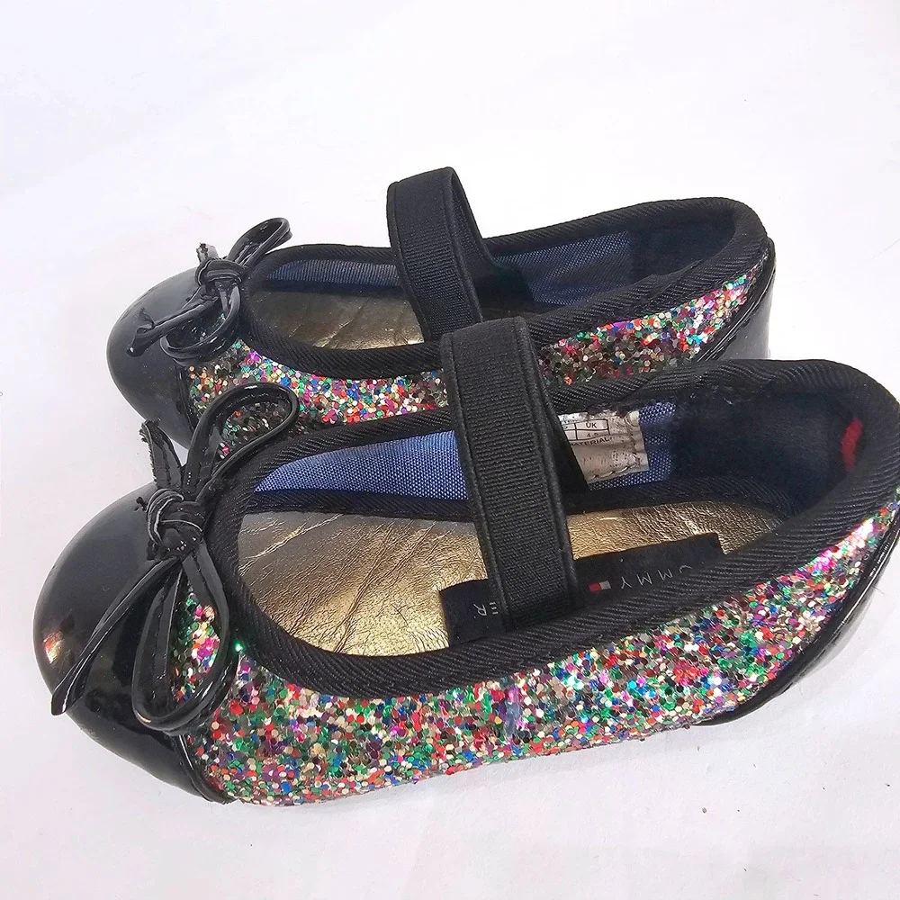 Tommy Hilfiger Kayleigh Chunky‎ Glitter Ballet Flats Black Rainbow Toddler 5